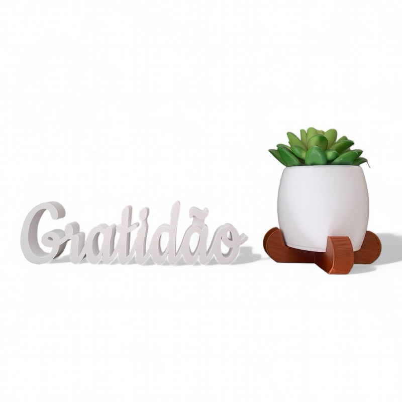 Kit Decoração Vaso Cachepot para Suculentas e Cactos mais Palavra Gratidão