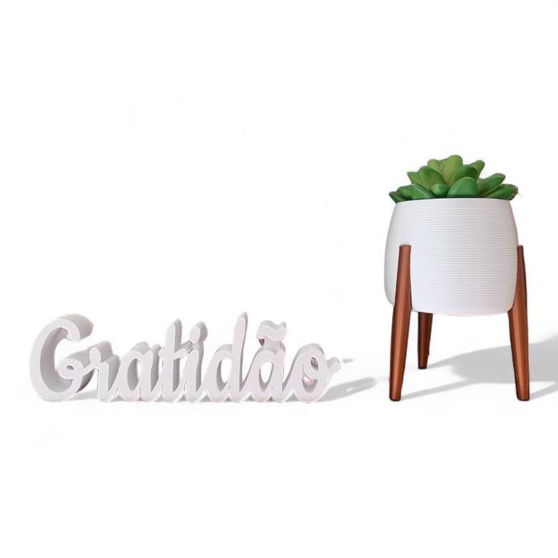 Kit Vaso Cahapot mais Palavra Gratidão para Suculentas e Cactos e Decoração