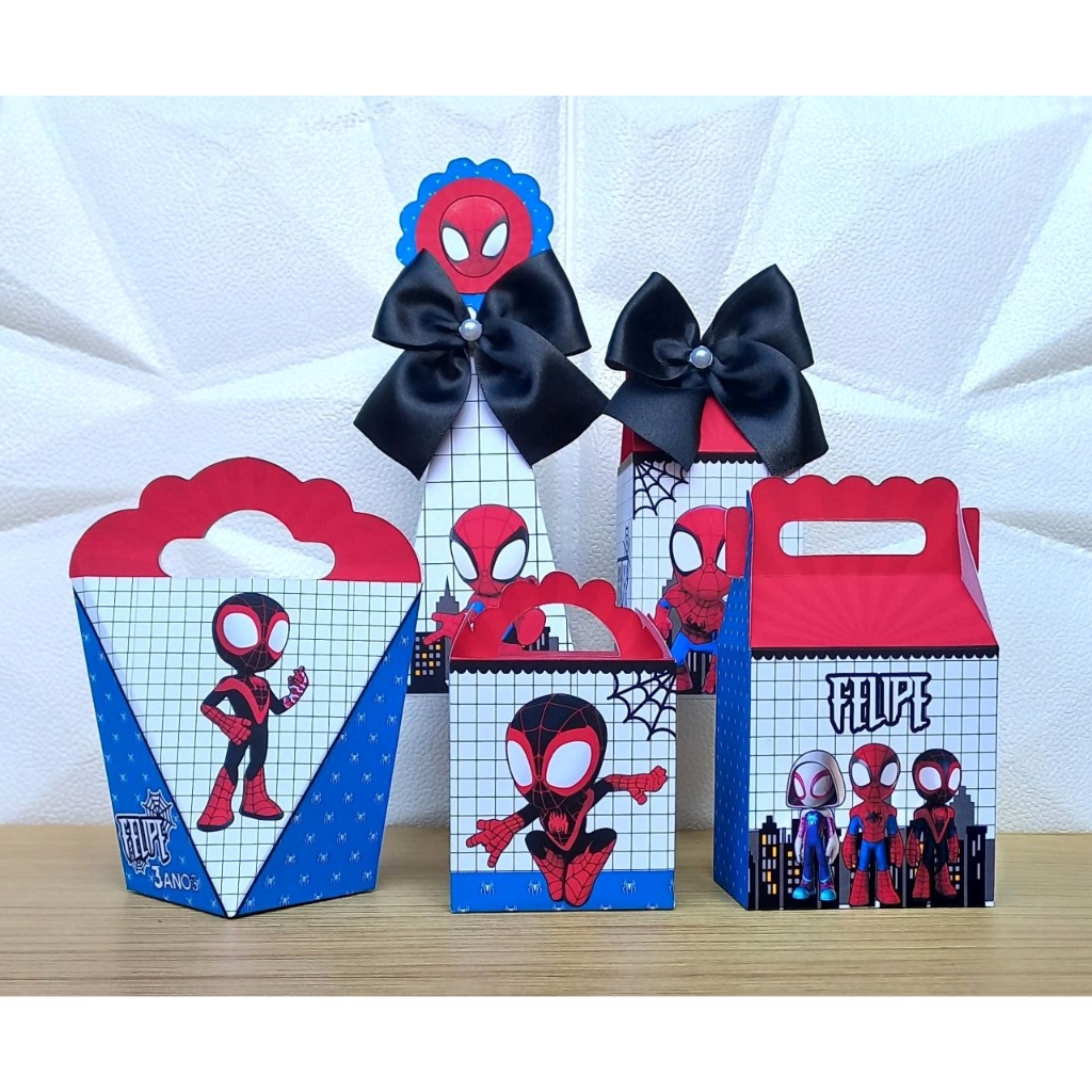 Kit Festa Personalizados Homem Aranha Spidey e seus Amigos Espetaculares Lembrancinhas Caixinhas para Festa