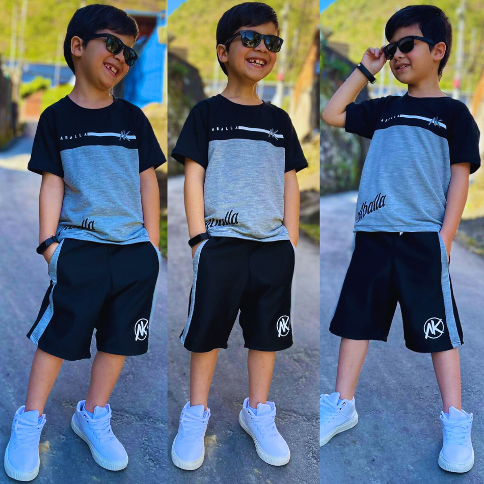 Conjunto Infantil Juvenil Kit Camiseta e Bermuda Para Criança Linha Top
