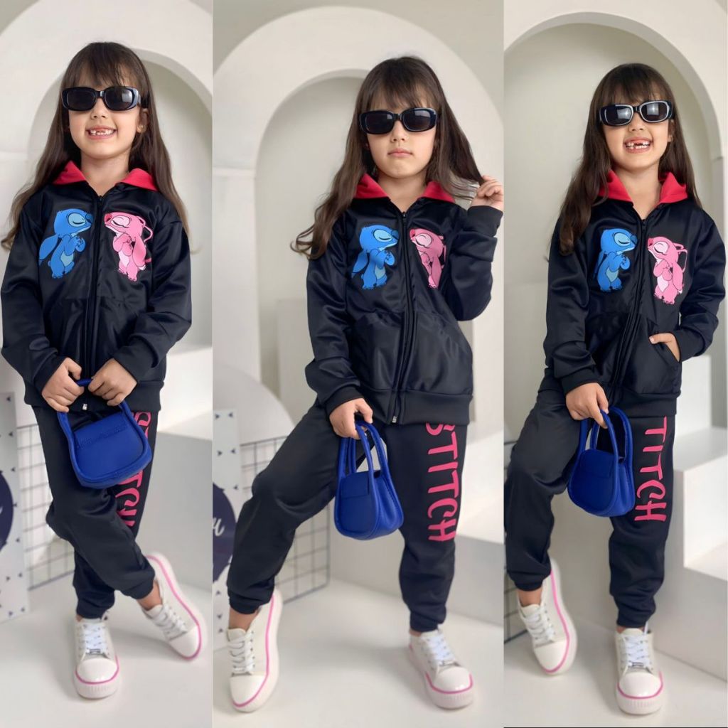 Conjunto Inverno Flanelado Chimpa Calça Moletom E Casaco Moletom   Menina 4 a 12 Anos