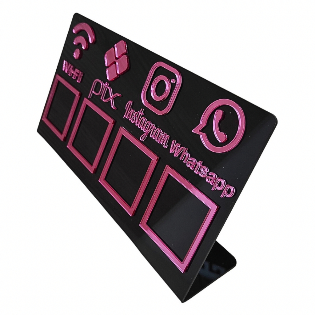 Placa Display de mesa 4 Em 1 Wifi Whatsapp Pix Instagram Com Encaixes de Qr Code