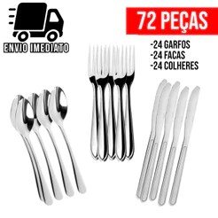 Jogo de Talheres 18 36 e 72 Peças Garfo Faca e Colher para Cozinha Aço Inox Premium