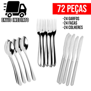 Jogo de Talheres 18 36 e 72 Peças Garfo Faca e Colher para Cozinha Aço Inox Premium em Oferta na Shopee