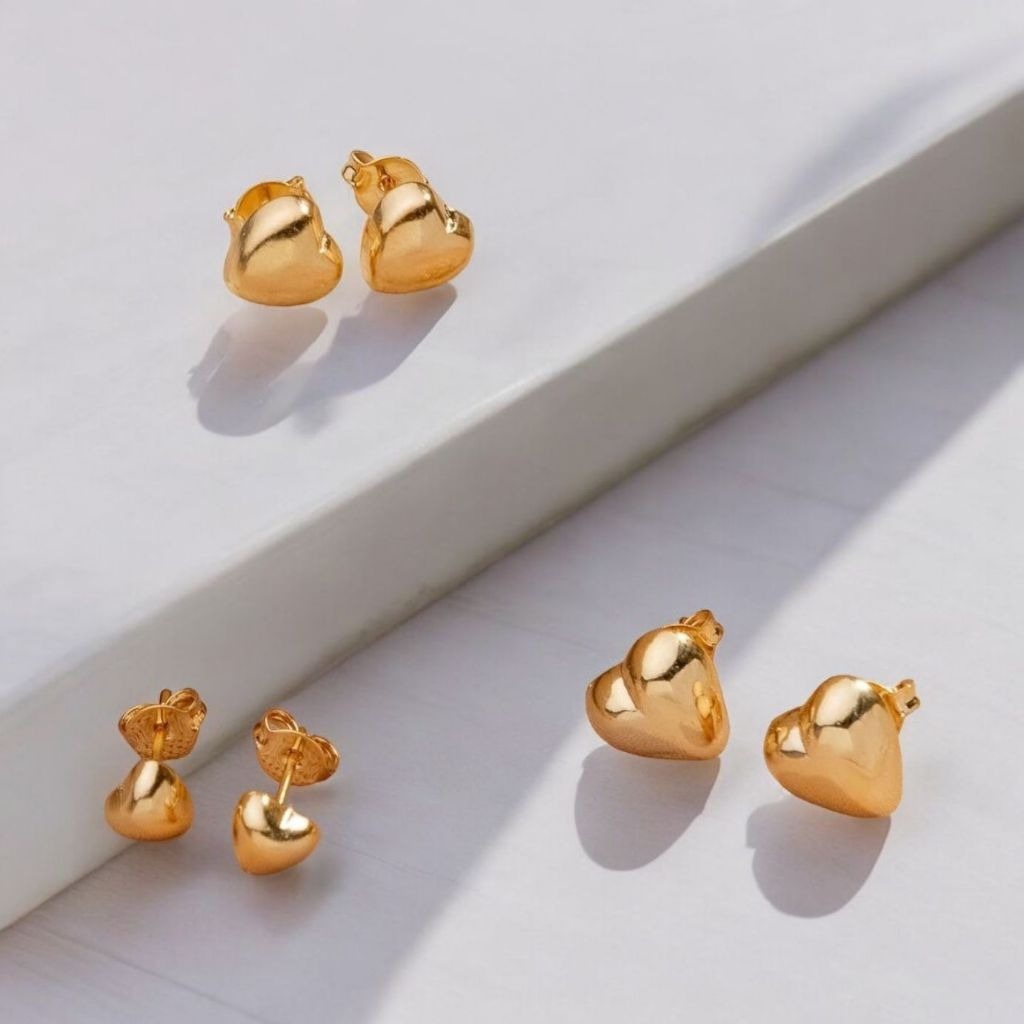 Trio De Brinco De Coração Banhado a ouro 18k grande medio pequeno