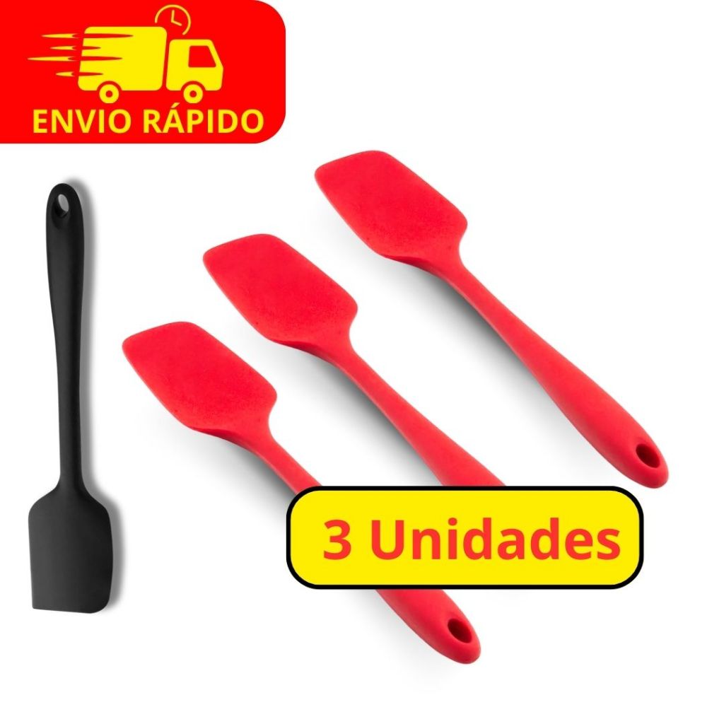 Kit 3 Espátula Culinária de Silicone Vermelha Para Confeiteiros e Cozinheiros de Cozinha Profissional Vermelha