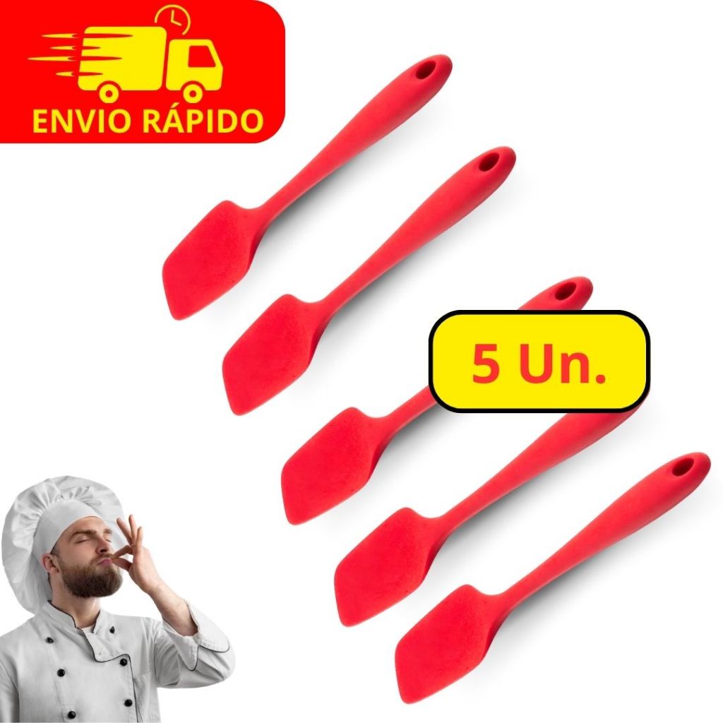 Kit 5 Espátula Culinária de Silicone Vermelha Para Confeiteiros e Cozinheiros de Cozinha Profissional Vermelha