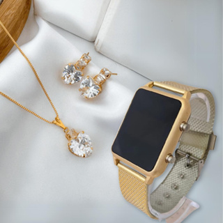 Kit Relógio Feminino Quadrado Digital Led Com Colar e Brinco em Oferta na Shopee