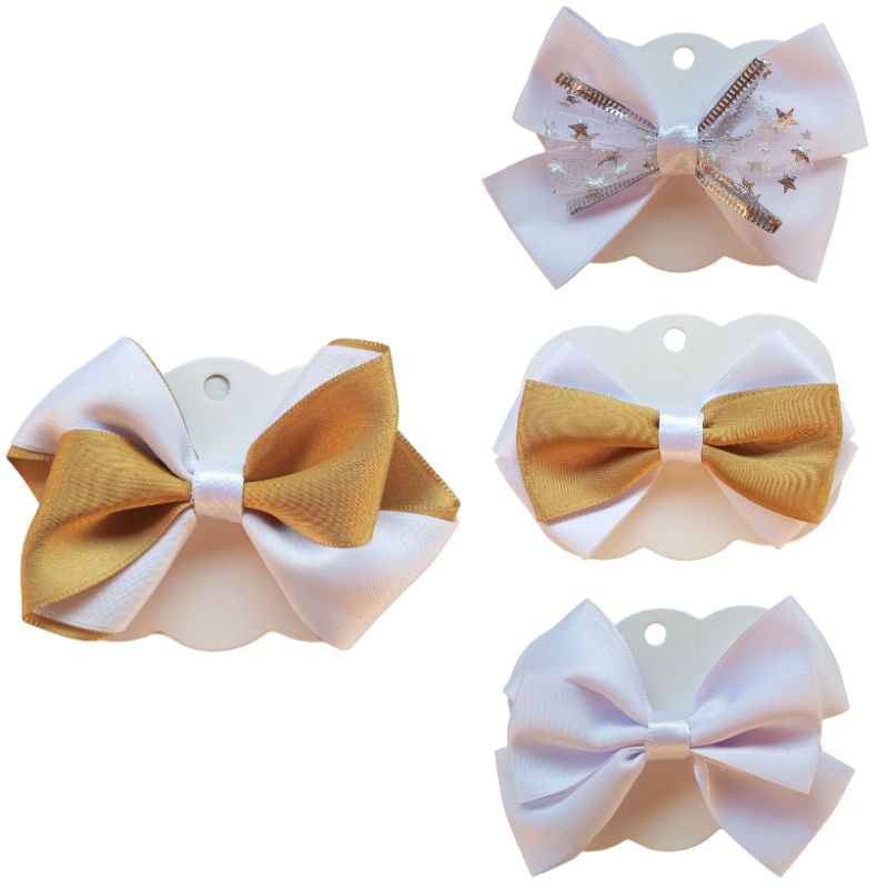 laço de cabelo infantil branco, ou branco e dourado modelo boutique ideal para batizado casamento