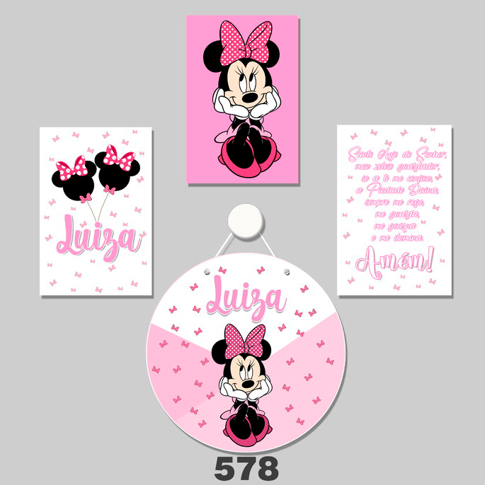 Quadros Decorativos 4 Pçs Minnie Nome Personalizado Frase Porta Maternidade Decoração Quarto Menina em Oferta na Shopee