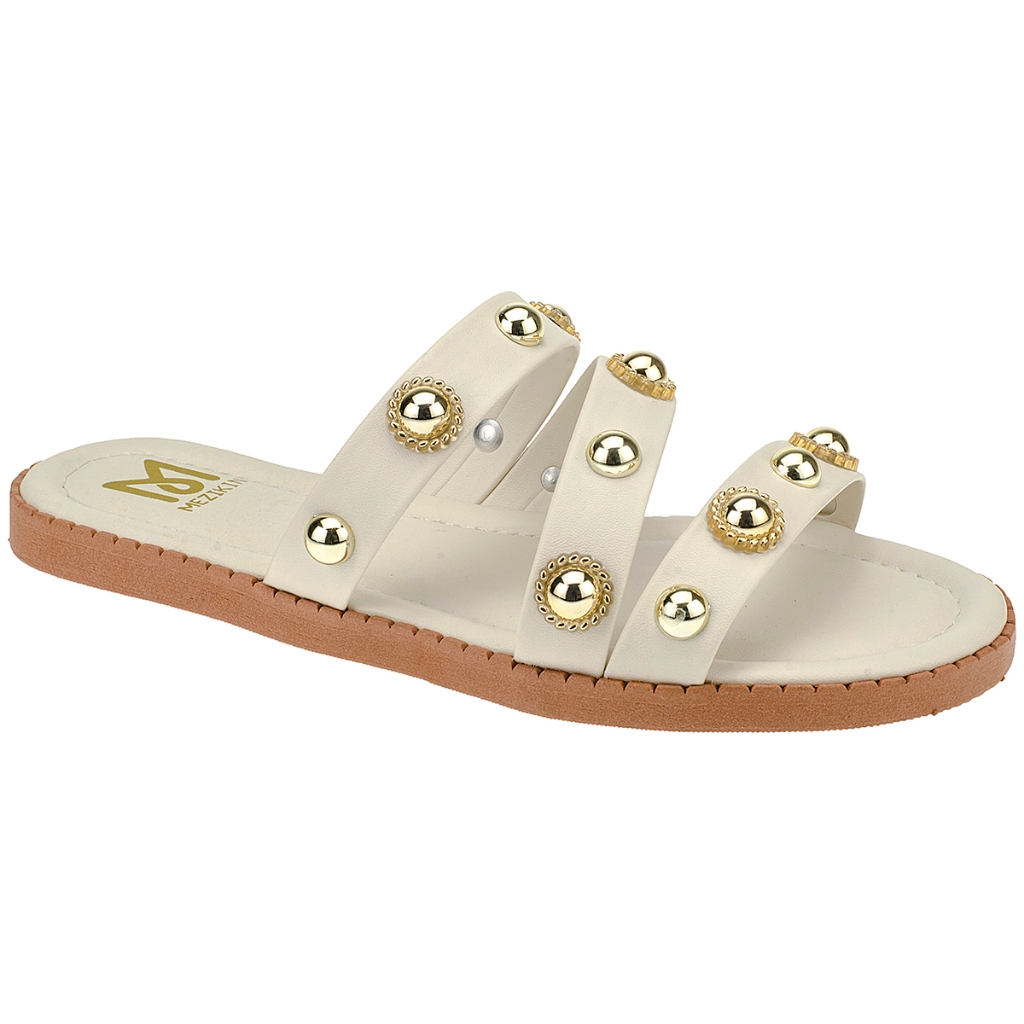 Sandalia Papete Rasteira Feminina Moderna Baixa Flat Pedraria Redonda Lançamento em Oferta na Shopee