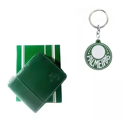 Kit Carteira Palmeiras Couro Fechamento Zíper+ Chaveiro