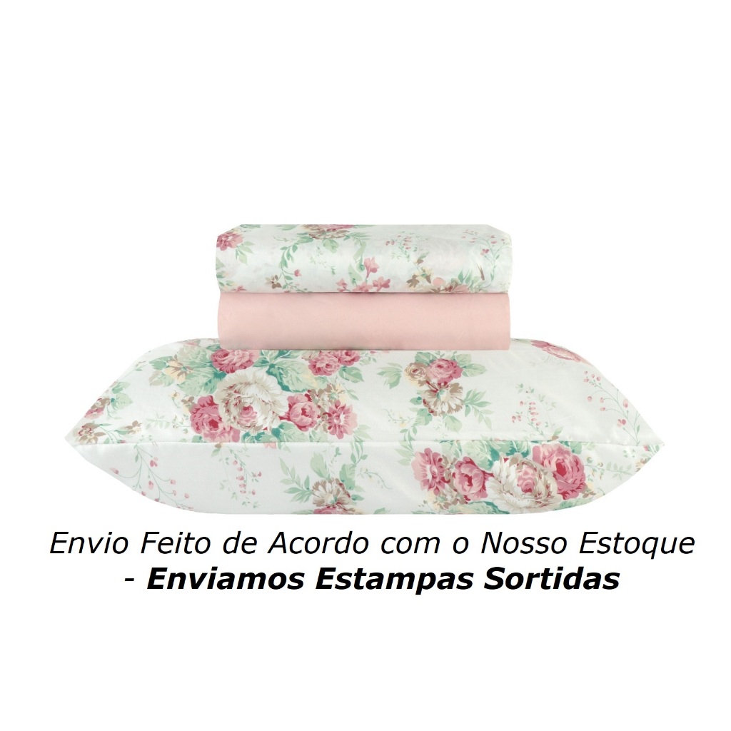 Jogo de Lençol Cama Solteiro 3 peças Lençol de Cima + Lençol de Baixo C/ Elástico e Fronha C/ Bainha