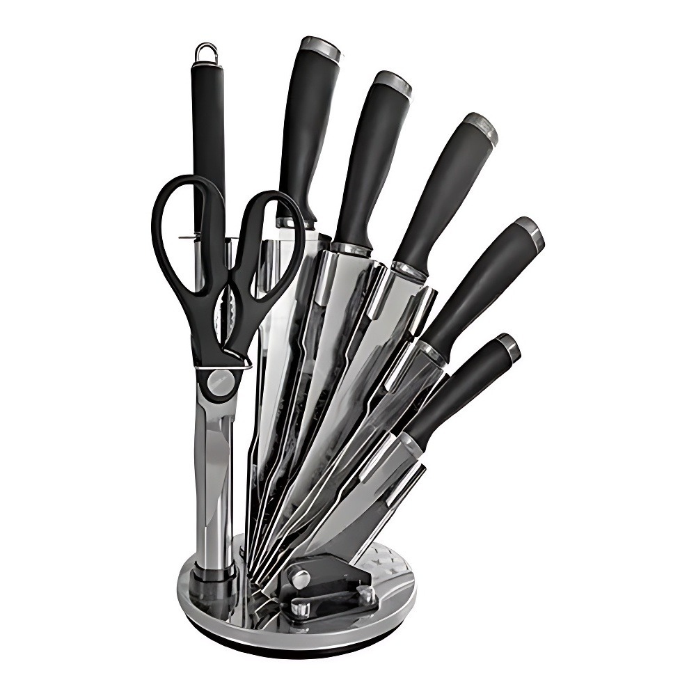 Conjuto de Faca Inox 8 Peças Com Cabo Reforçado Aço Carbono Tesoura Cutelo Carne Legumes - Envio Imediato