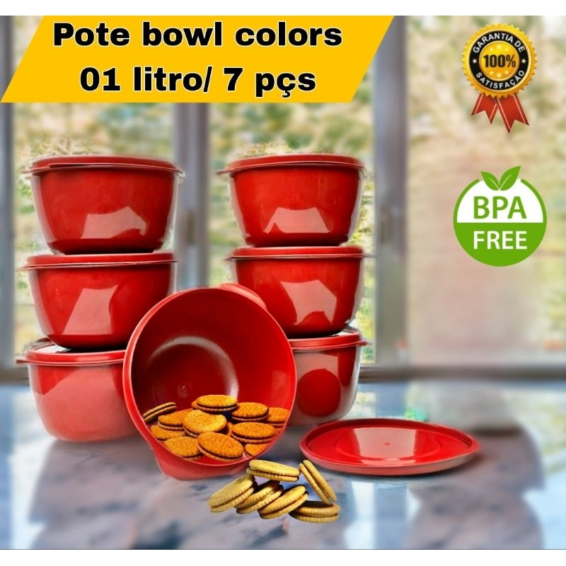 Conjunto kit 7 potes bowls marmita e mantimento para cozinha decoração vasilhas tapoer e organizaçao