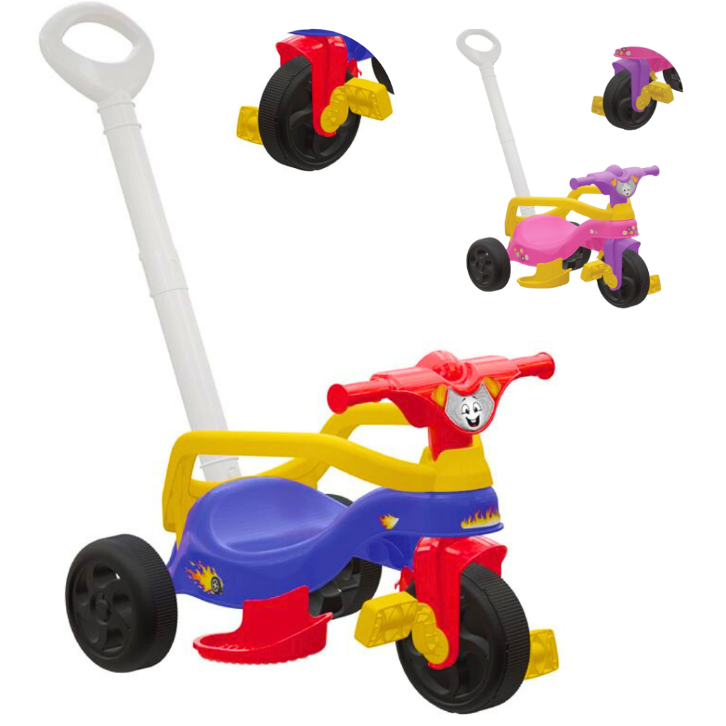 Tricicolo Velotrol Masculino e Feminino Com Empurrador e Apoio para os Pés Motoca