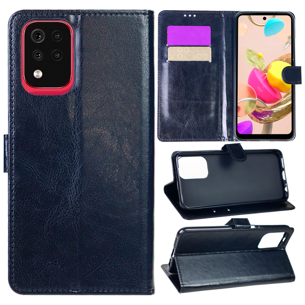 Capa Capinha Carteira Flip Abre e Fecha Couro Sintetico Para LG K52 K520 Tela 6.6 (Preto Liso B)