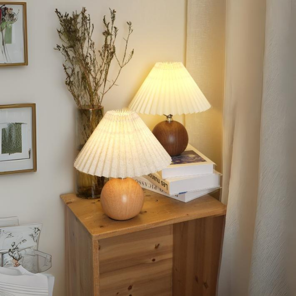 Abajur Luminária De Mesa Estilo Japonês Plissado De Madeira Cabeceira Quarto Sala Estudo Leitura