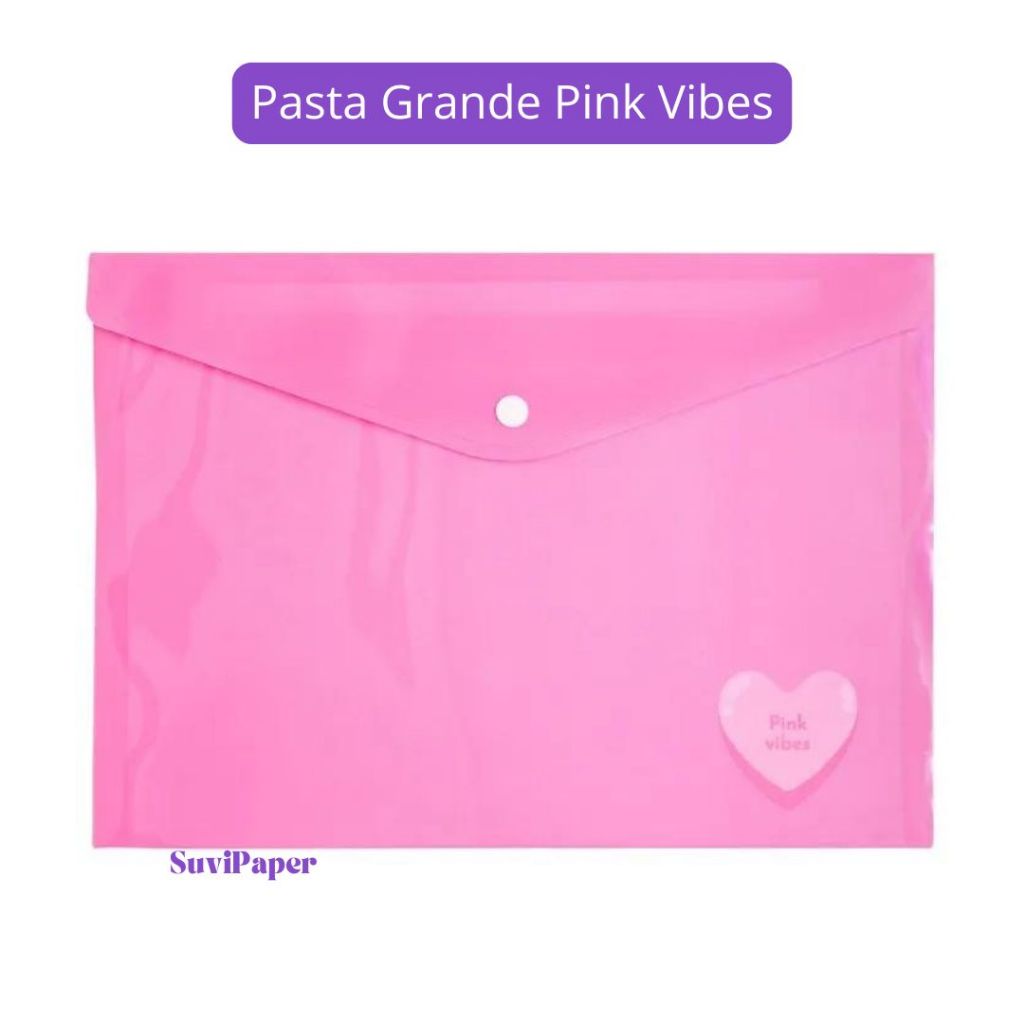 Pasta Organizadora Plástico A4 - Porta Documentos Escritório Rosa Pink Vibes Kawaii Leonora