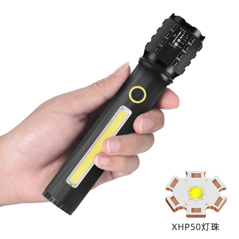 Lanterna Tática Militar Led P50 + Cob USB Recarregável Com Ajuste de Zoom Prova Dagua