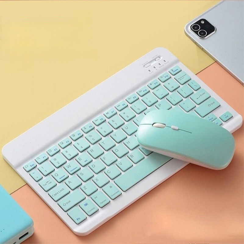 Kit Teclado e Mouse Sem Fio Bluetooth Colorido Macaron Para PC iPad Tablet Notebook