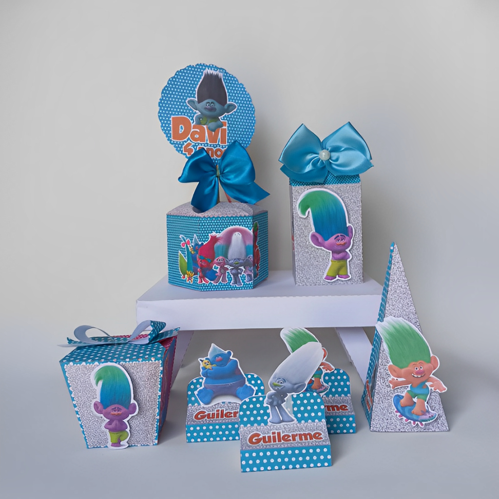 Kit Festa Trolls Azul - Lembrancinha - Personalizado - Festa Infantil - Decoração - Aniversario