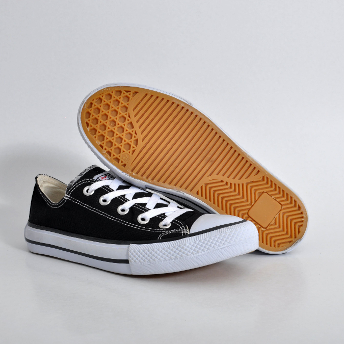 Tênis Cano Baixo Preto Masculino E Feminino Alta Qualidade Básico Casual Rock Star