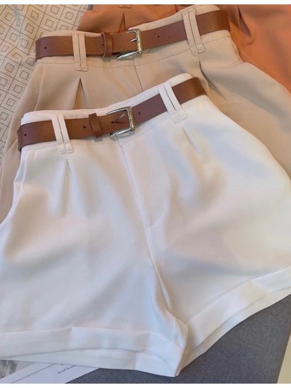 Kit 2 Shorts Alfaiataria Feminina Social Short Cintura Alta com Cinto Disfarça Barriga