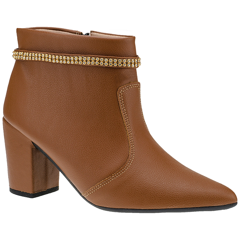 Bota Feminina Salto Baixo Bloco Médio Confortável Cano Curto Brilho Tendência Moda Outono Inverno