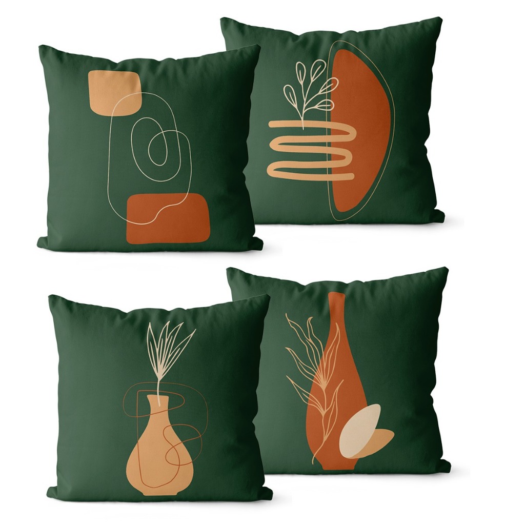 Kit 4 Capas de Almofadas Decorativas 45x45 - Floral Verde Abstrato