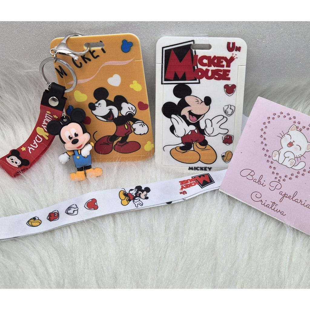 Porta crachá, cartão de alta qualidade com cordão ou chaveiro - Mickey em Oferta na Shopee