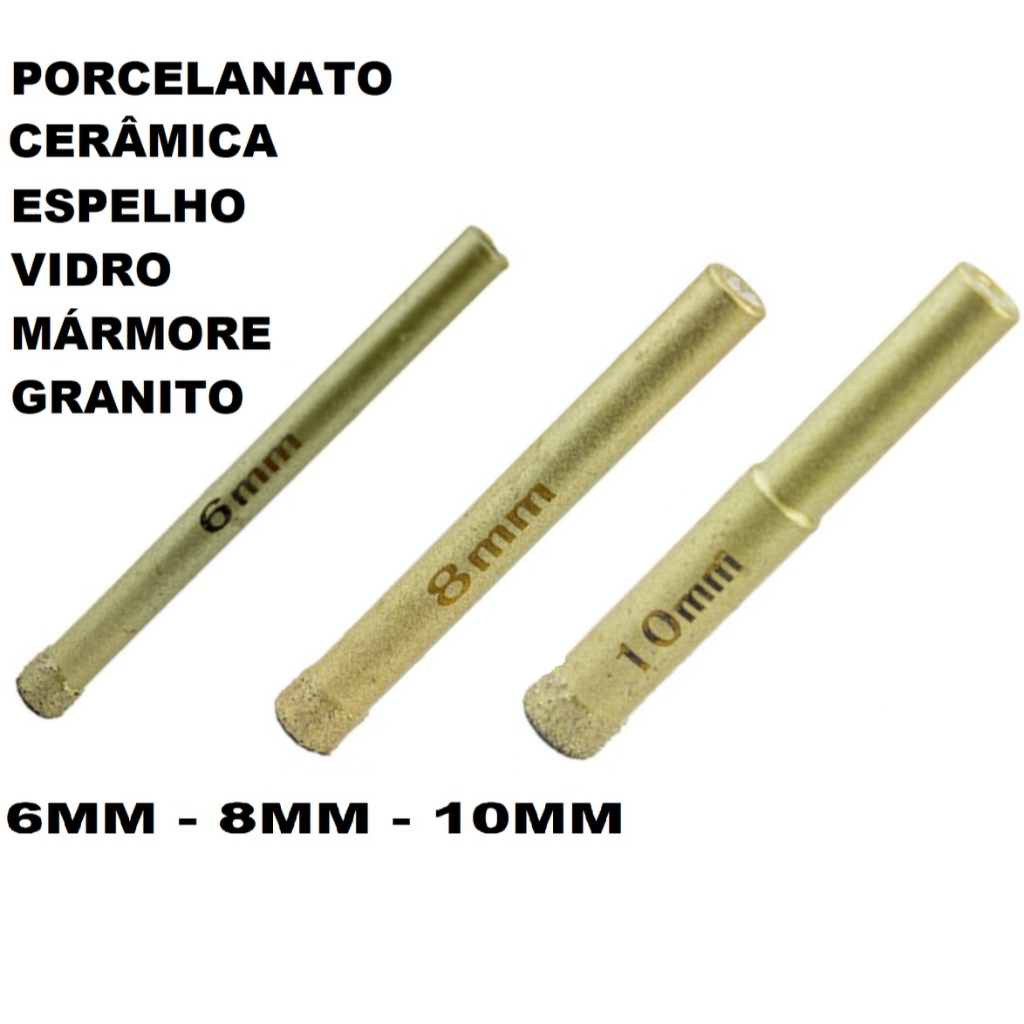 Serra Copo Broca Diamantada 6MM 8MM 10MM Porcelanato Ceramica Artesanato Vidro Ceramica Copo Garrafa em Oferta na Shopee