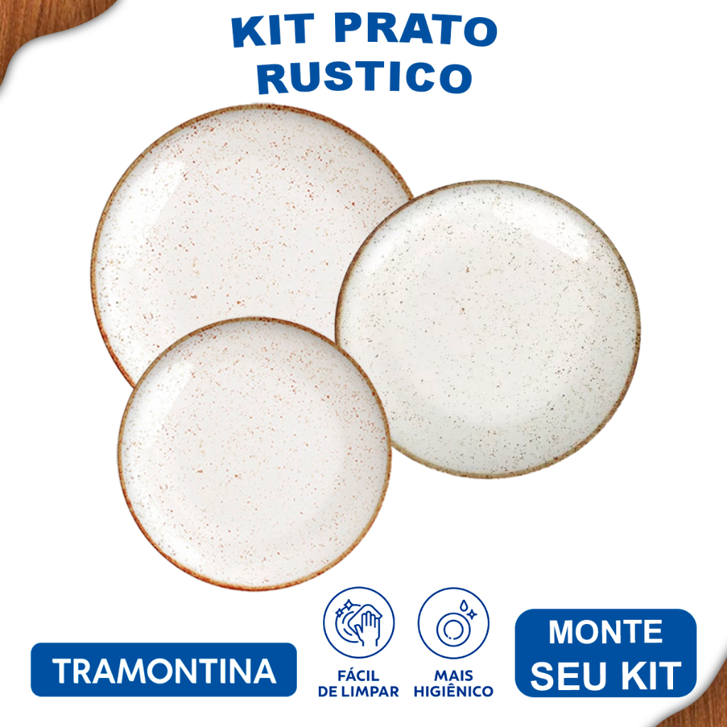 Aparelho de Jantar Rústico Marrom Tramontina Jogo de Pratos Raso, Fundo e Sobremesa Opções...