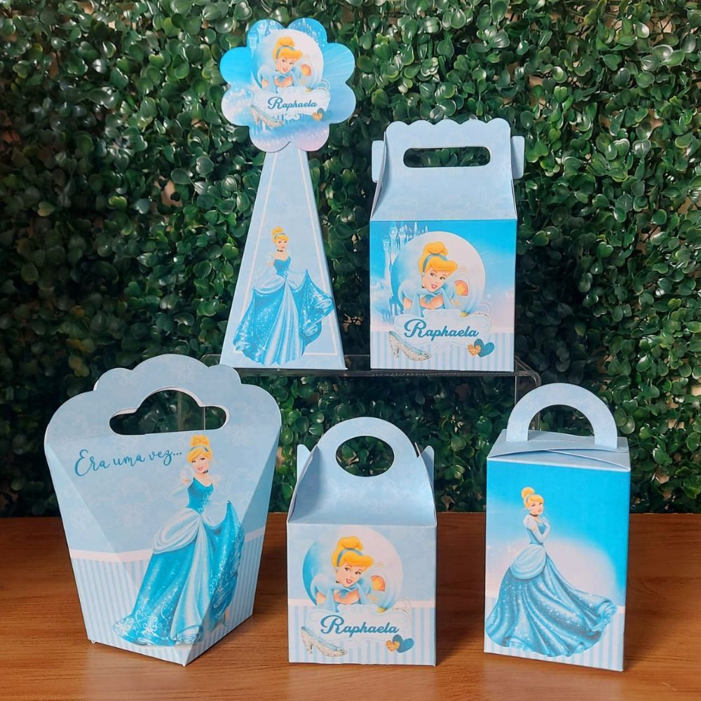 Kit Festa Princesa Cinderela Personalizado Pegue e Monte | Caixas Lembrancinhas Festa Infantil Aniversário