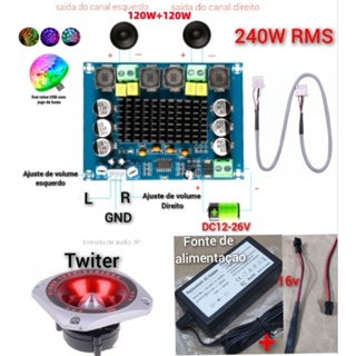 Amplificador 240W RMS 120W+120W 12-26V em Oferta na Shopee