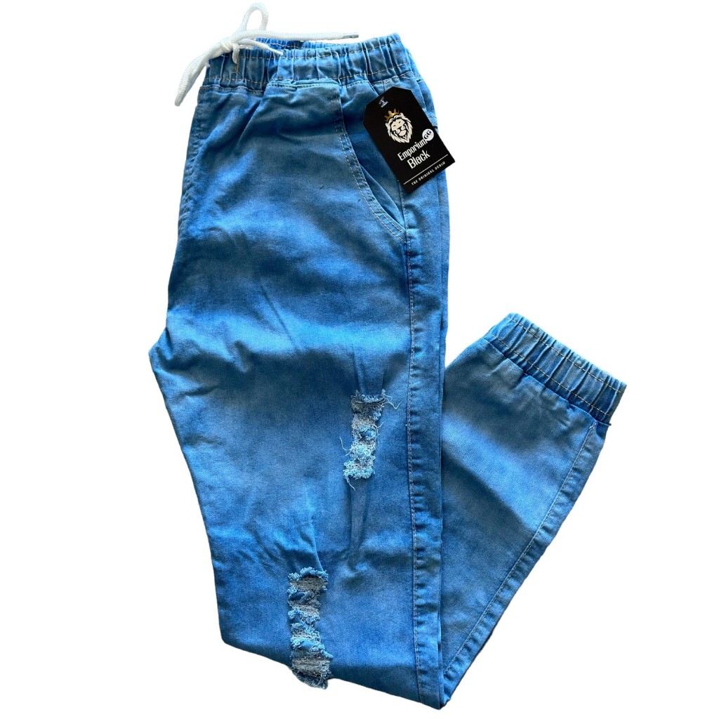 Calça jogger rasgada skinny com elastano jeans com ótima elasticidade com bolsos punho em Oferta na Shopee