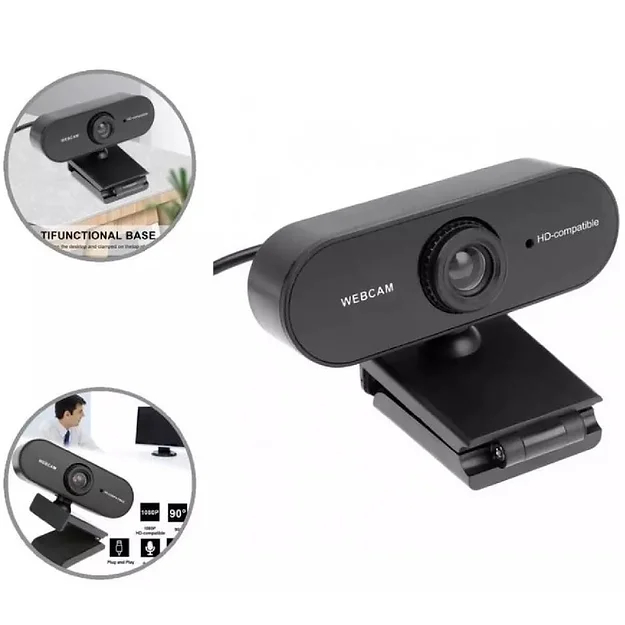Mini Câmera Webcam FULL HD c/Microfone Visão 360º Autofoco