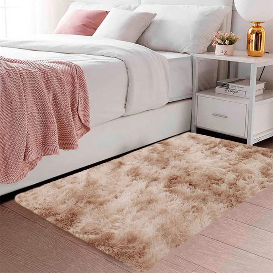 Tapete Sala 1,00 X 1,30 Peludo Quarto Felpudo Bege Mesclado Não Solta Pelo Facil de Limpar