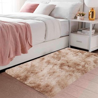 Tapete Sala 1,00 X 1,30 Peludo Quarto Felpudo Bege Mesclado Não Solta Pelo Facil de Limpar