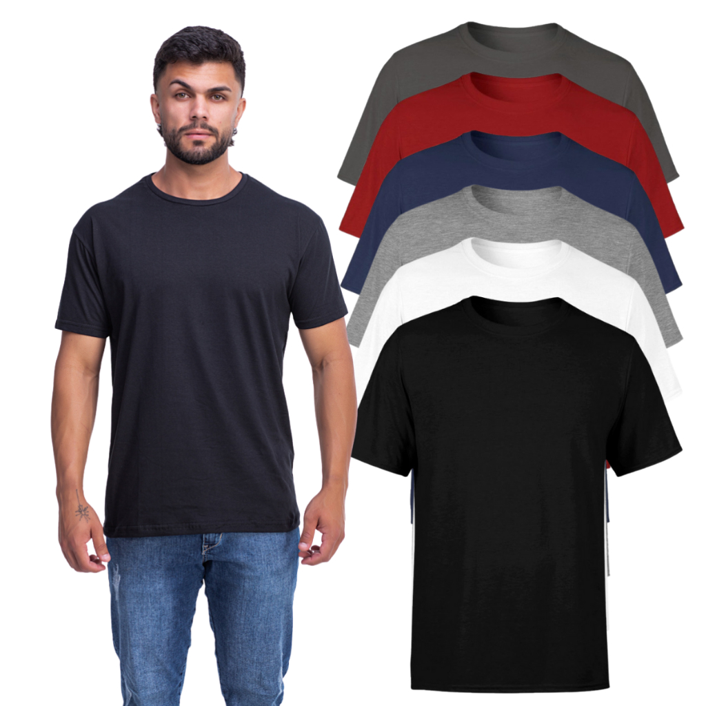 Kit com 2 Camisetas Premium Masculina Lisa 100% Algodão AMGK