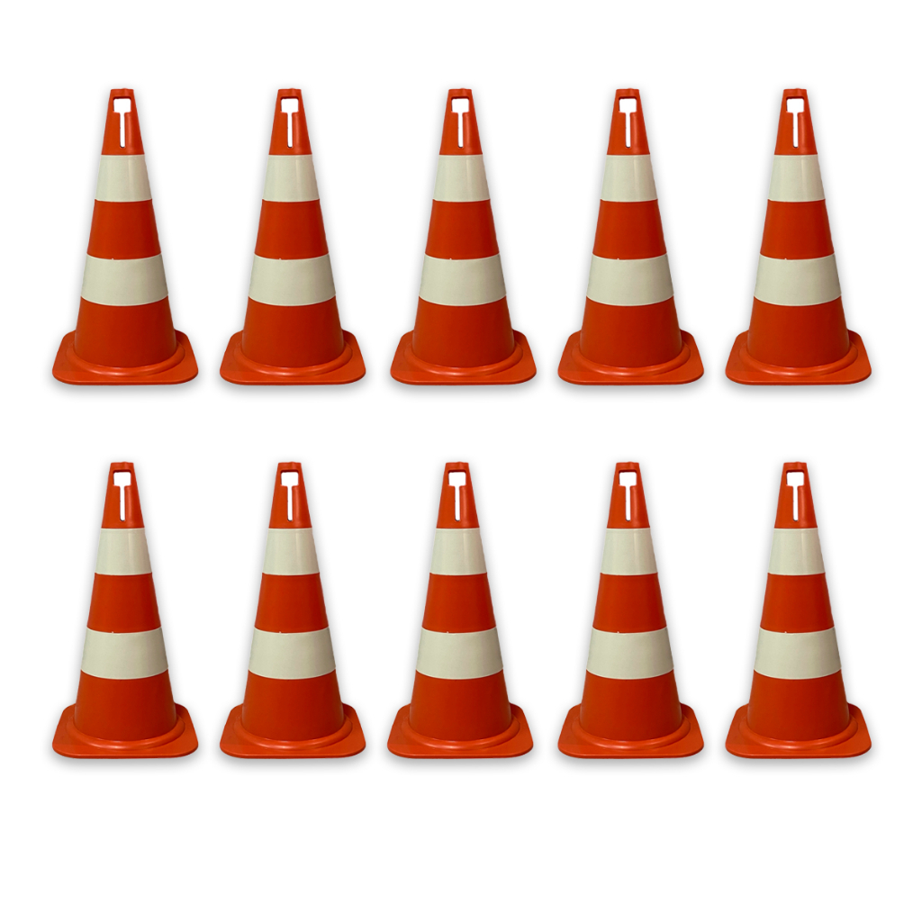 Kit 5 / 10 Cones Sinalização Segurança Trânsito Pvc 50 Laranja/Branco Preto/Amarelo em Oferta na Shopee