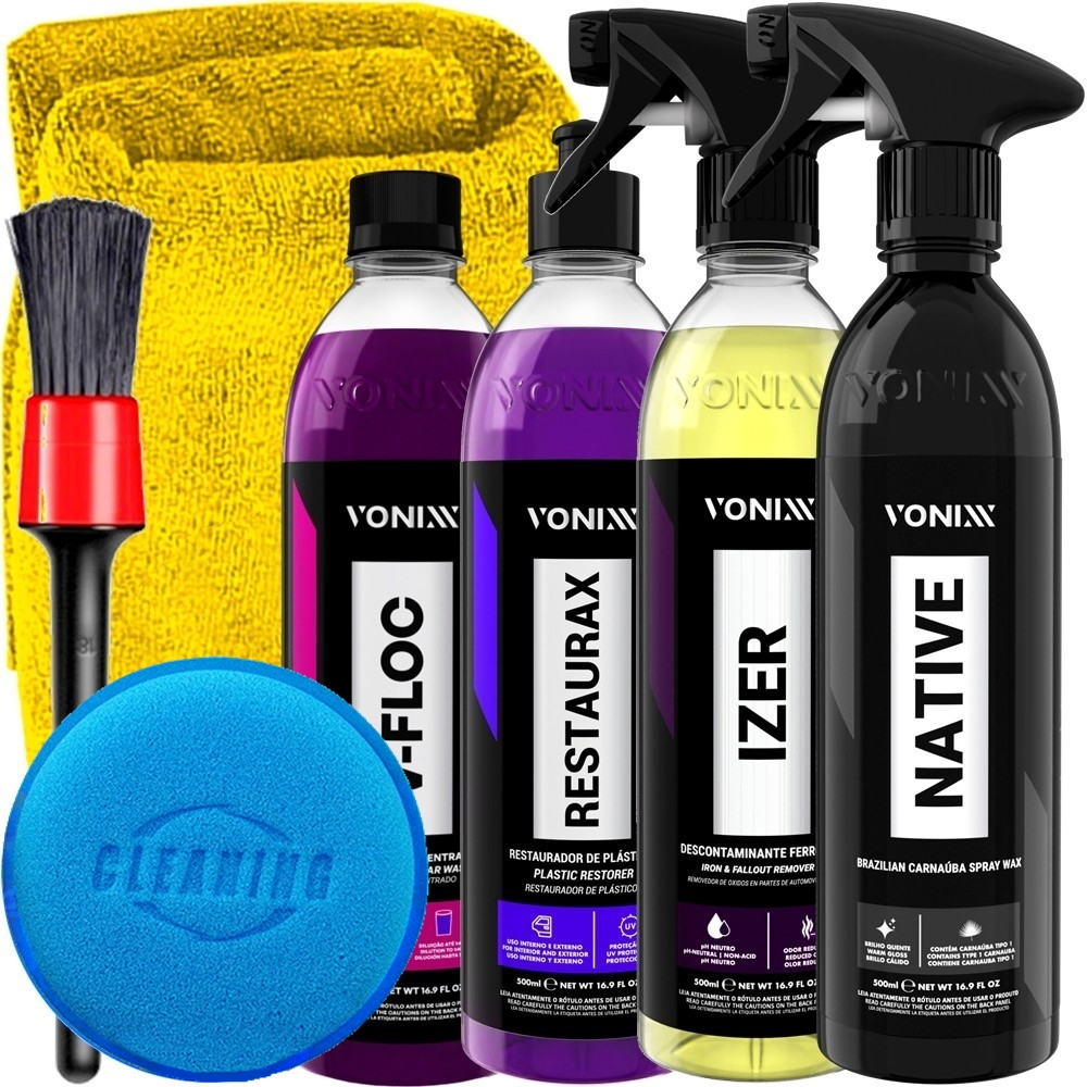 Kit Para Tratamento Vonixx Shampoo V-Floc Restaurax Tira Ferrugem Izer Cera Native Spray Acessórios Karbox