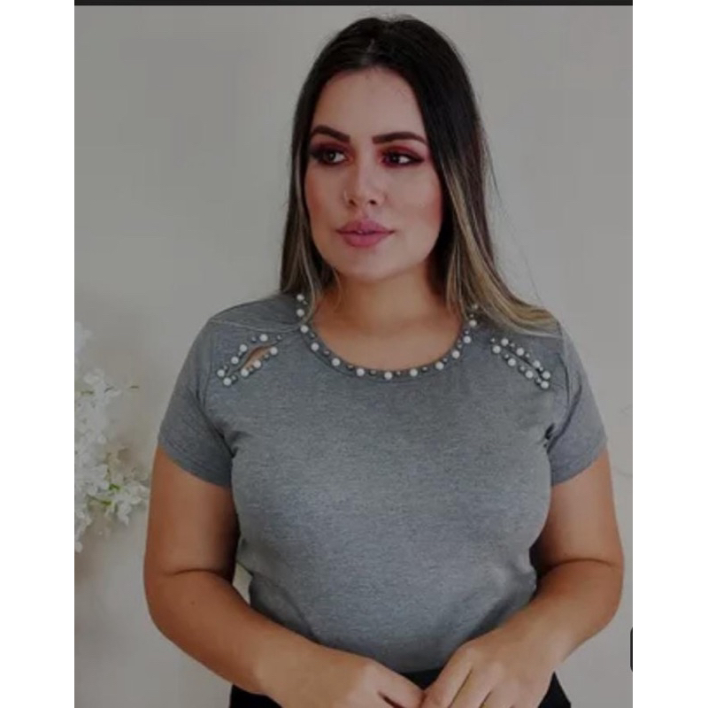 Blusa verão T-shirt pérola,veste manequim 40 até 46,feita em viscolaycra.
