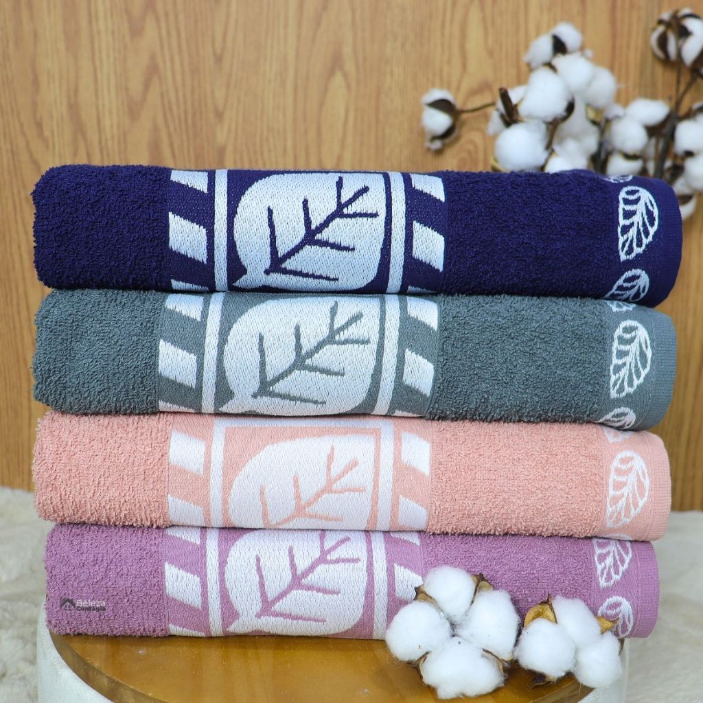 Toalha de Banho Gigante Bordada Luxo Folha Macia 100% Algodão 1,35x75cm - Feminino Masculino 1un