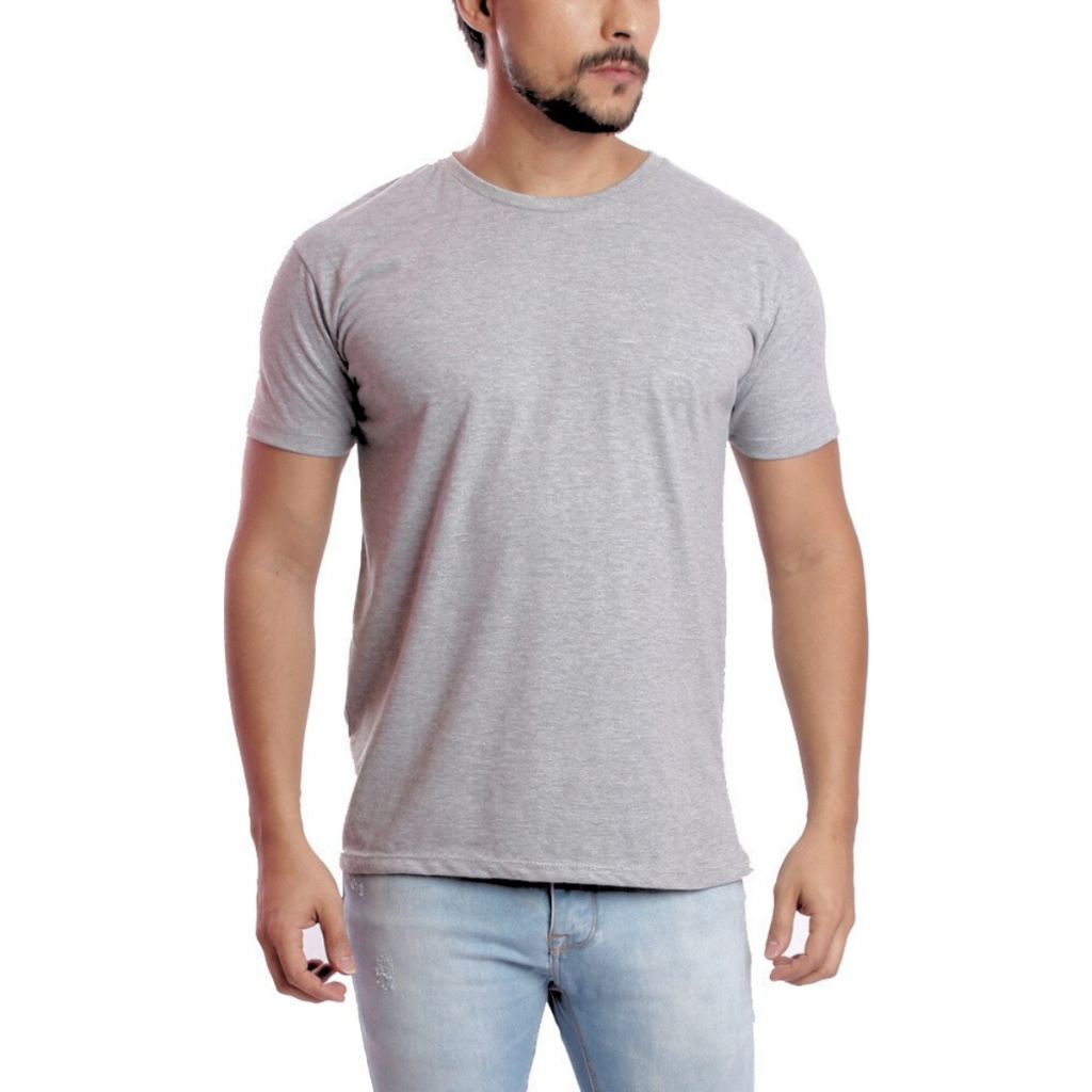 Camiseta Camisa Cinza Mescla Lisa Premium Fio 30.1 Masculina 100% Algodão Reforçada AMGK Promoção