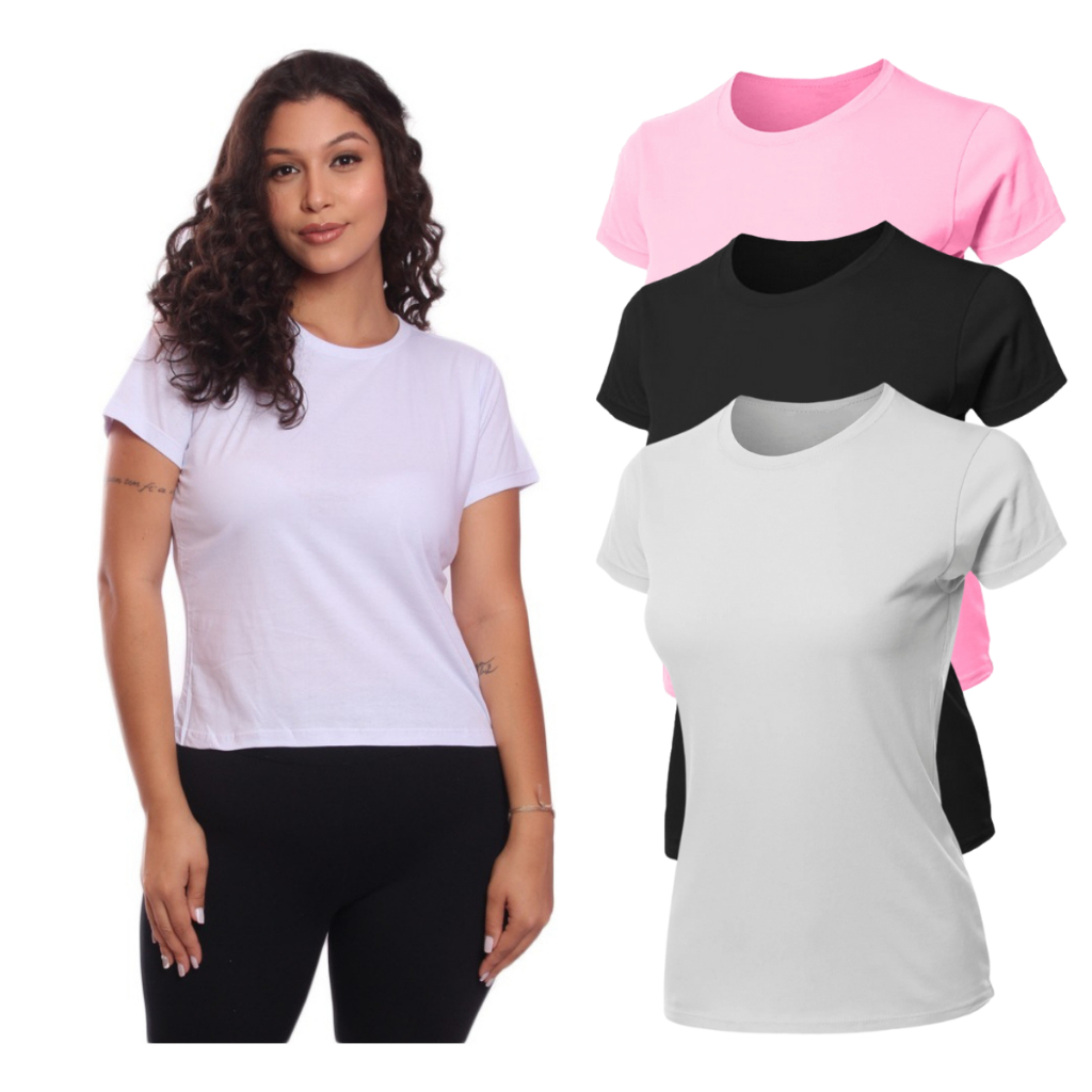 Kit 2 Camisetas Baby Look Feminina New Basics Slim Fit Gola Redonda 100% Algodão