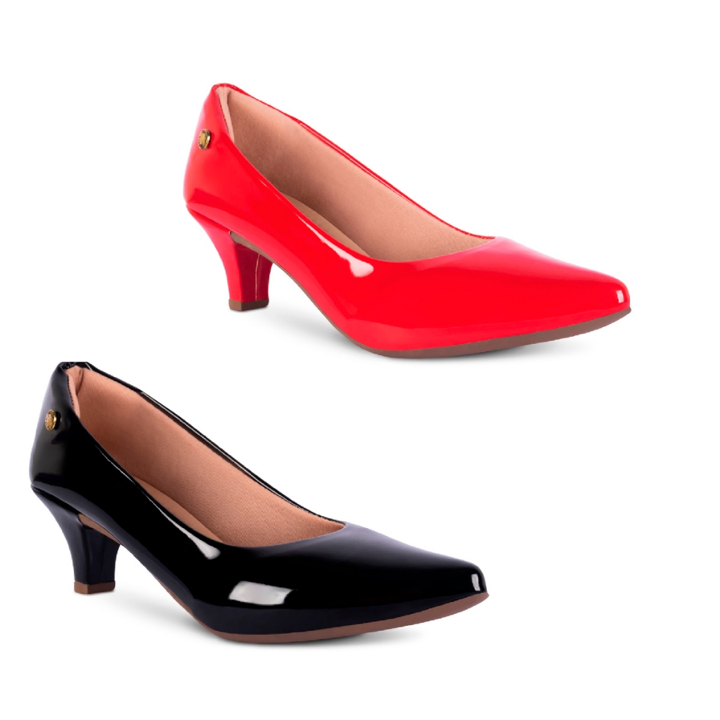 Kit 2 Sapato Scarpin Feminino Verniz Salto Baixo Fino Confortável R2.26 em Oferta na Shopee