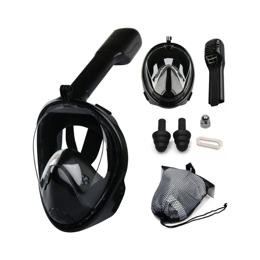 Máscara De Mergulho Snorkel Full Face Suporte Gopro Câmera Preta, Máscara respiratória de natação