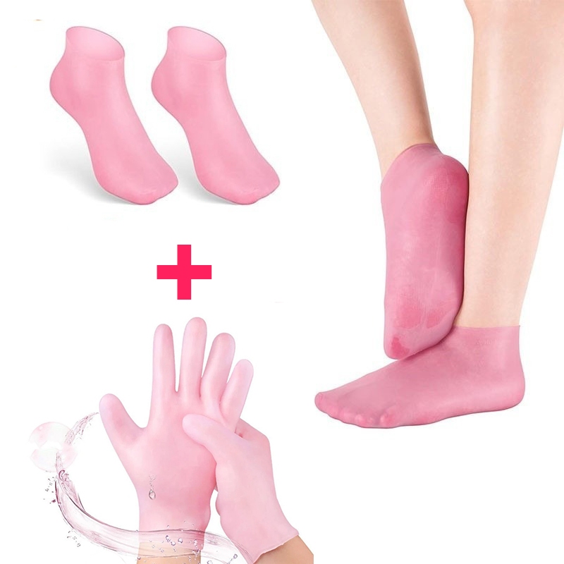 Kit Luva e Meia Grande de Hidratação PREMIUM Esfoliante Mãos e Pés Ressecados Silicone Reutilizável