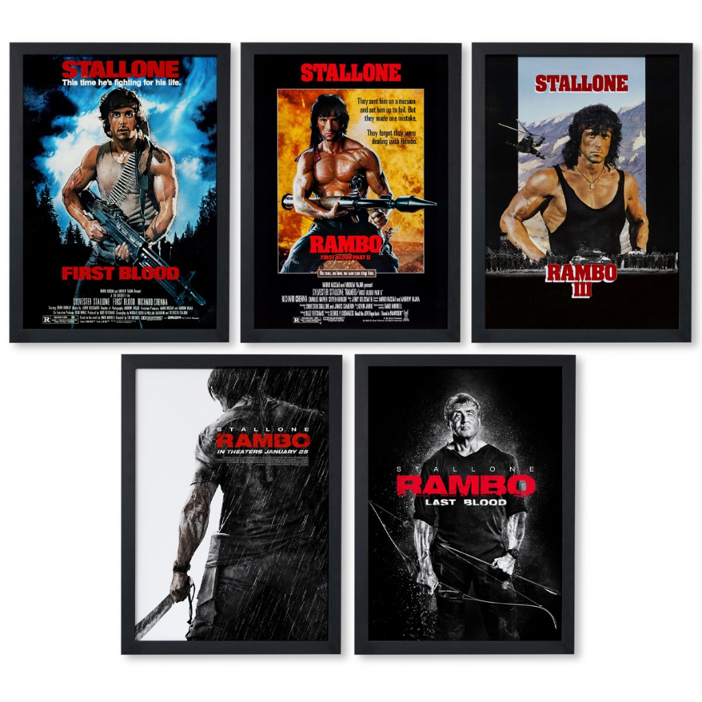 Quadro Coleção Rambo Filme Clássico Sylvester Stallone Pôster C/ Moldura A4 e A3